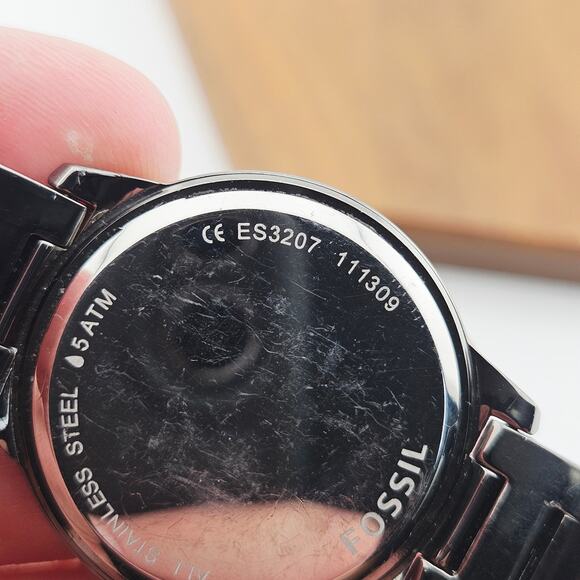 Fossil Women's Gunmetal Silver Bracelet Watch Rhinestone Crystal Bezel ES-3207 - Picture 6 of 7